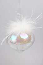 Pearlescent Glass Christmas Tree Ornaments with White Feather Detail Elegant Hanging Baubles - G Decor