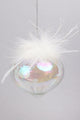 Pearlescent Glass Christmas Tree Ornaments with White Feather Detail Elegant Hanging Baubles - G Decor
