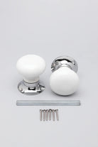 Perfect Edit White – Set of Handcrafted Ceramic Mortice Door Handles, Internal Turning Knobs for Bedroom & Room Doors with Chrome Base - G Decor