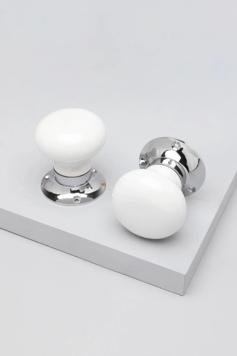 Perfect Edit White Ceramic Mortice Door Knobs with Chrome Base