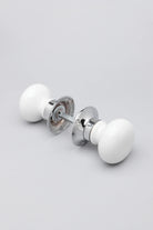 Perfect Edit White – Set of Handcrafted Ceramic Mortice Door Handles, Internal Turning Knobs for Bedroom & Room Doors with Chrome Base - G Decor