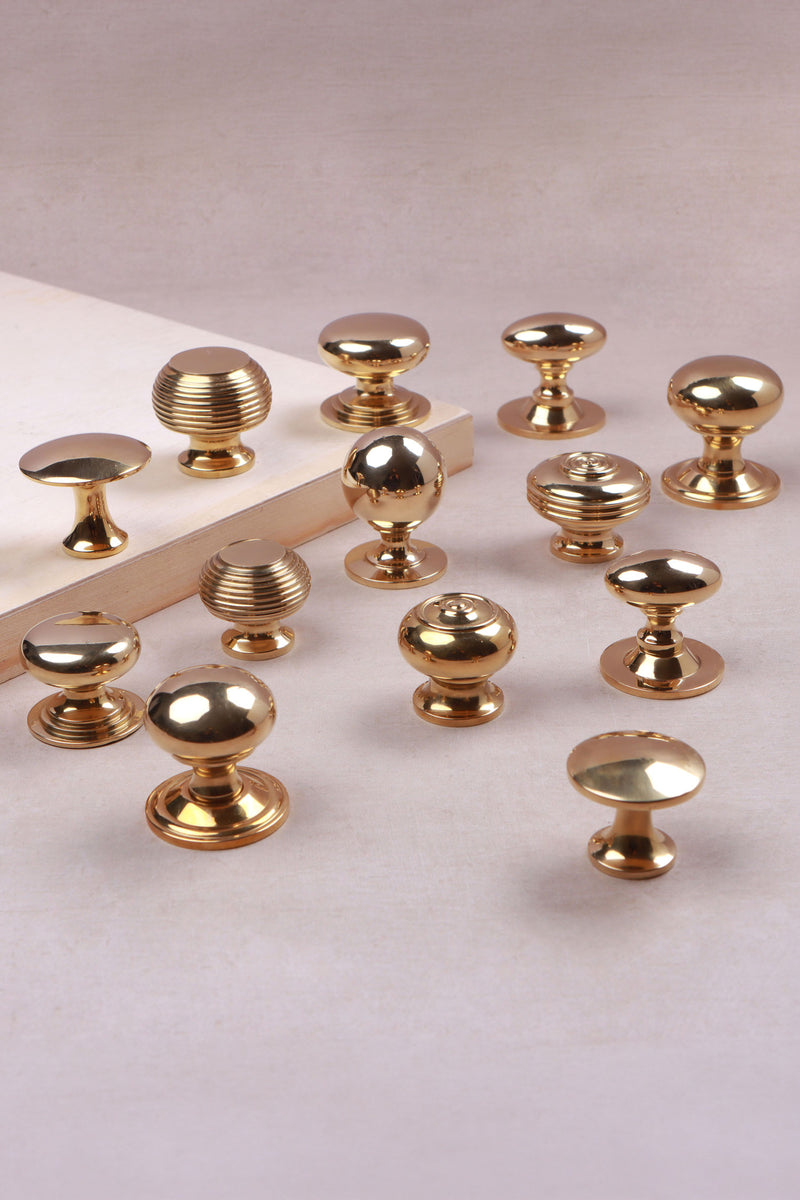 Polished Brass Cabinet Knobs, Unlacquered Solid Brass Cupboard Door Knobs in 13 Styles, Beehive, Victorian, Bun and Bloxwich Drawer Knobs
