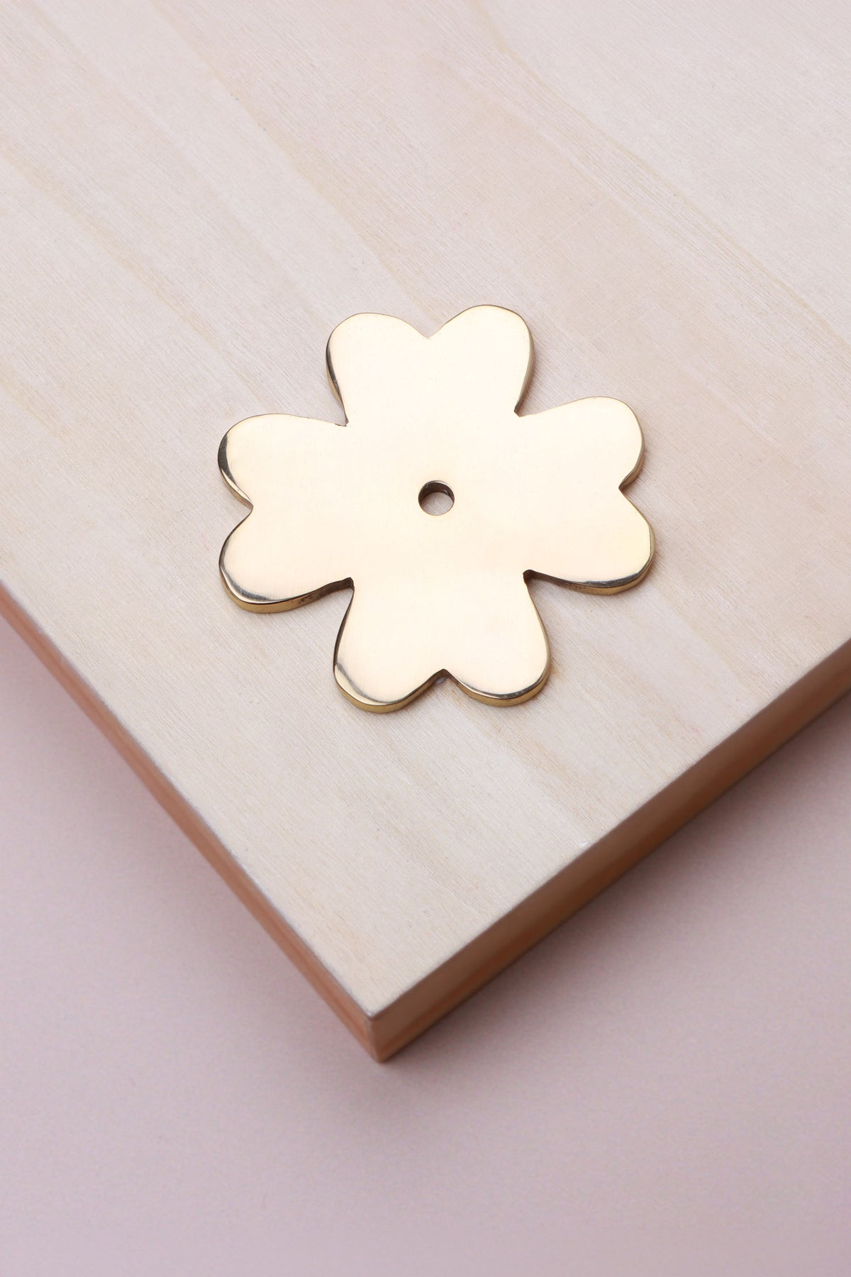 Polished brass flower backplate, 51 x 51mm: solid brass with a 4mm centre hole for the knob bolt
