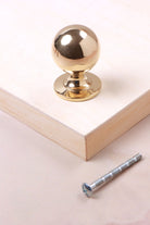 Round cabinet knob in polished brass