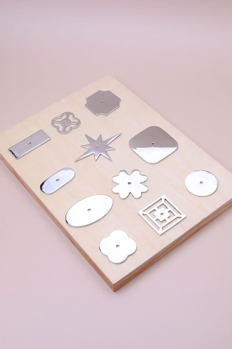 Polished Chrome Cabinet Knob Backplates, 11 Shapes