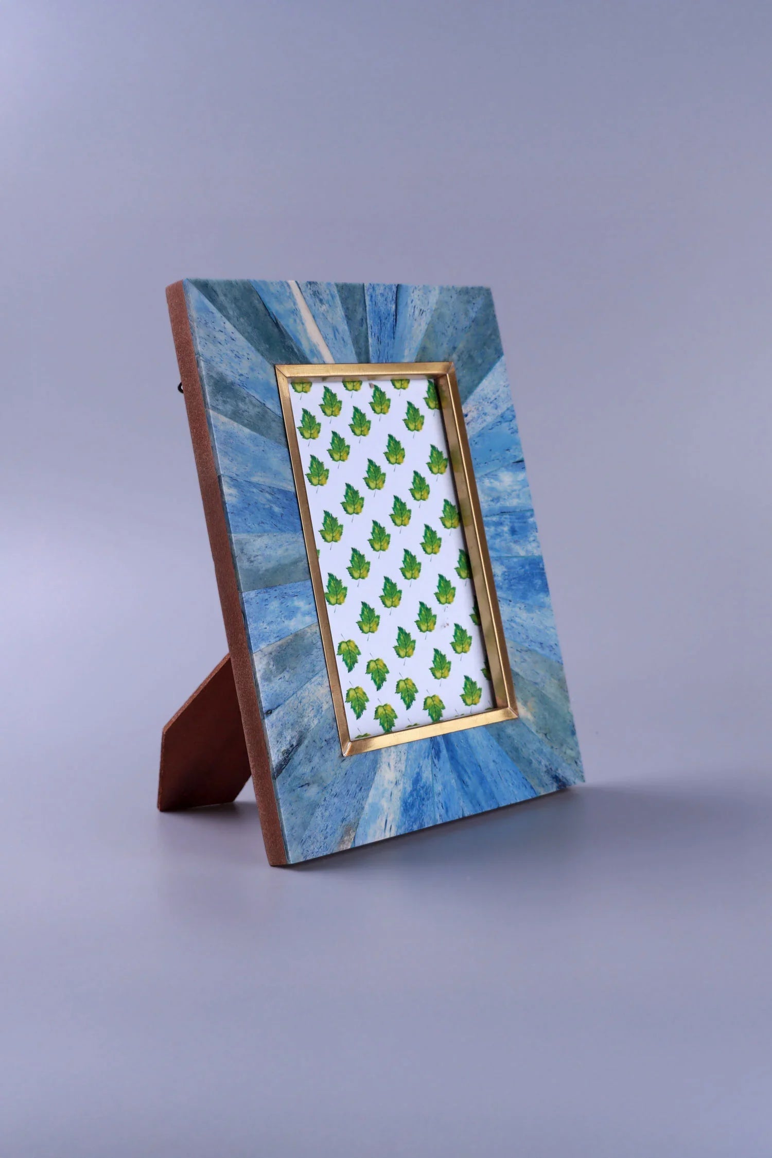 Profondo Blu Handcrafted Horn Bone & Brass Photo Frame Deep Blue & Gold Picture Display - G Decor