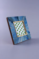 Profondo Blu Bone Inlay Photo Frame in Deep Blue and Gold — close-up view, G Decor
