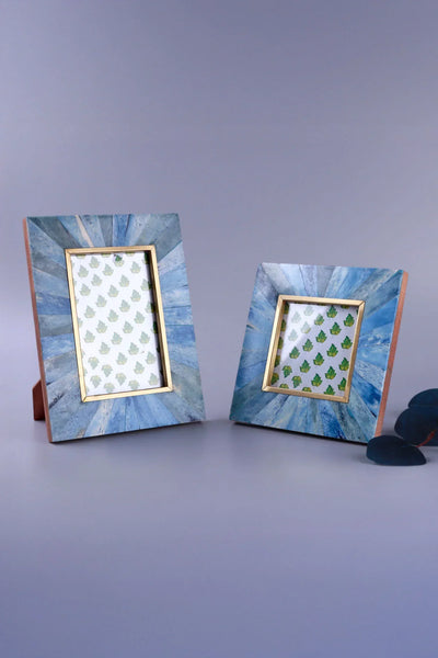 Profondo Blu Bone Inlay Photo Frame in Deep Blue and Gold