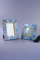 Profondo Blu Handcrafted Horn Bone & Brass Photo Frame Deep Blue & Gold Picture Display - G Decor