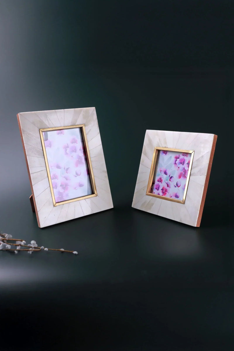Profondo Crema Bone Inlay Photo Frame in Cream and Gold