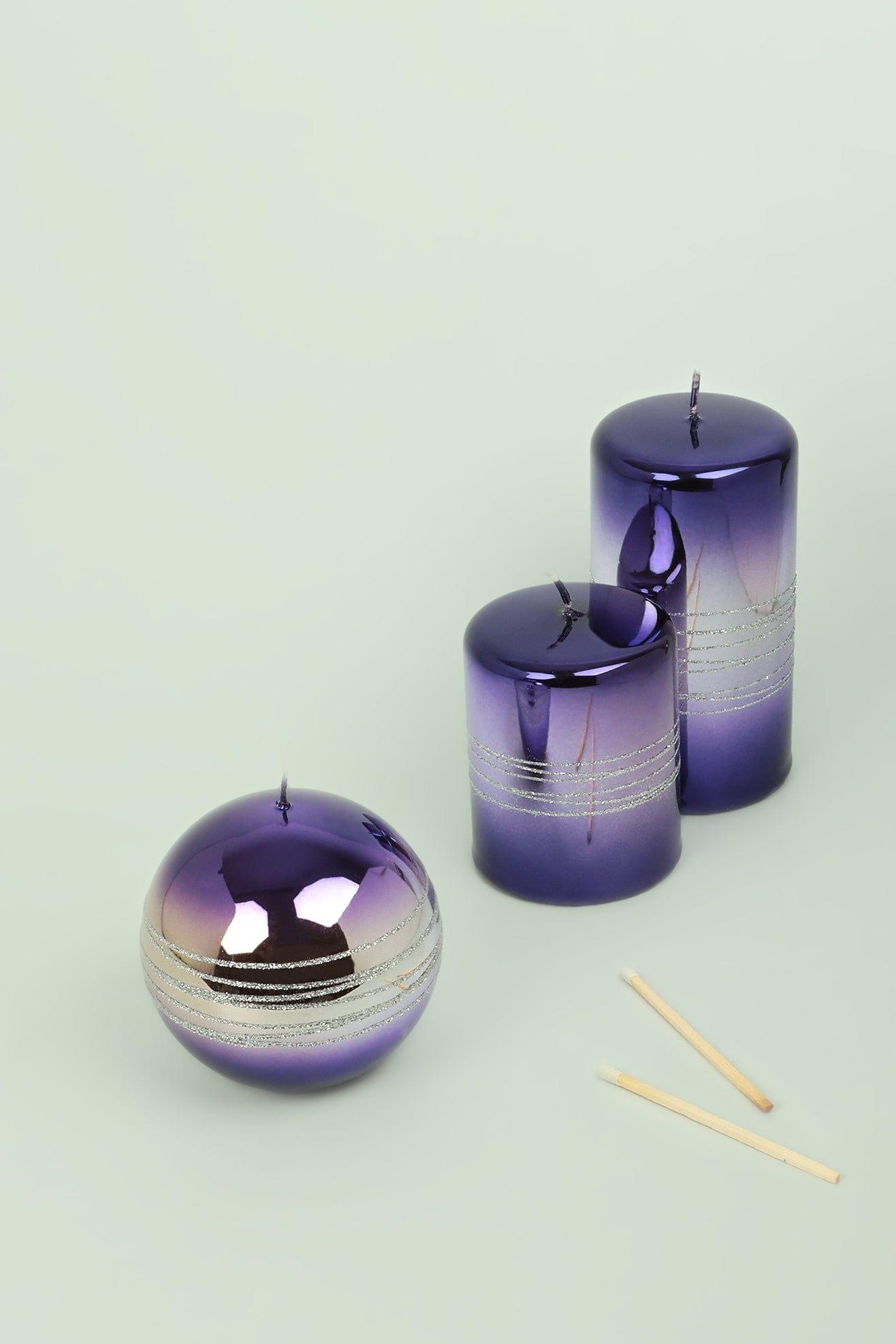 G Decor Candles & Candle Holders Purple Two Tone Glitter Glass Effect Reflecting Gloss Pillar Candles