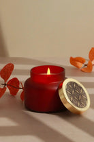 Rasa Ember Sandalwood Scented Candle in Frosted Red Glass - G Decor