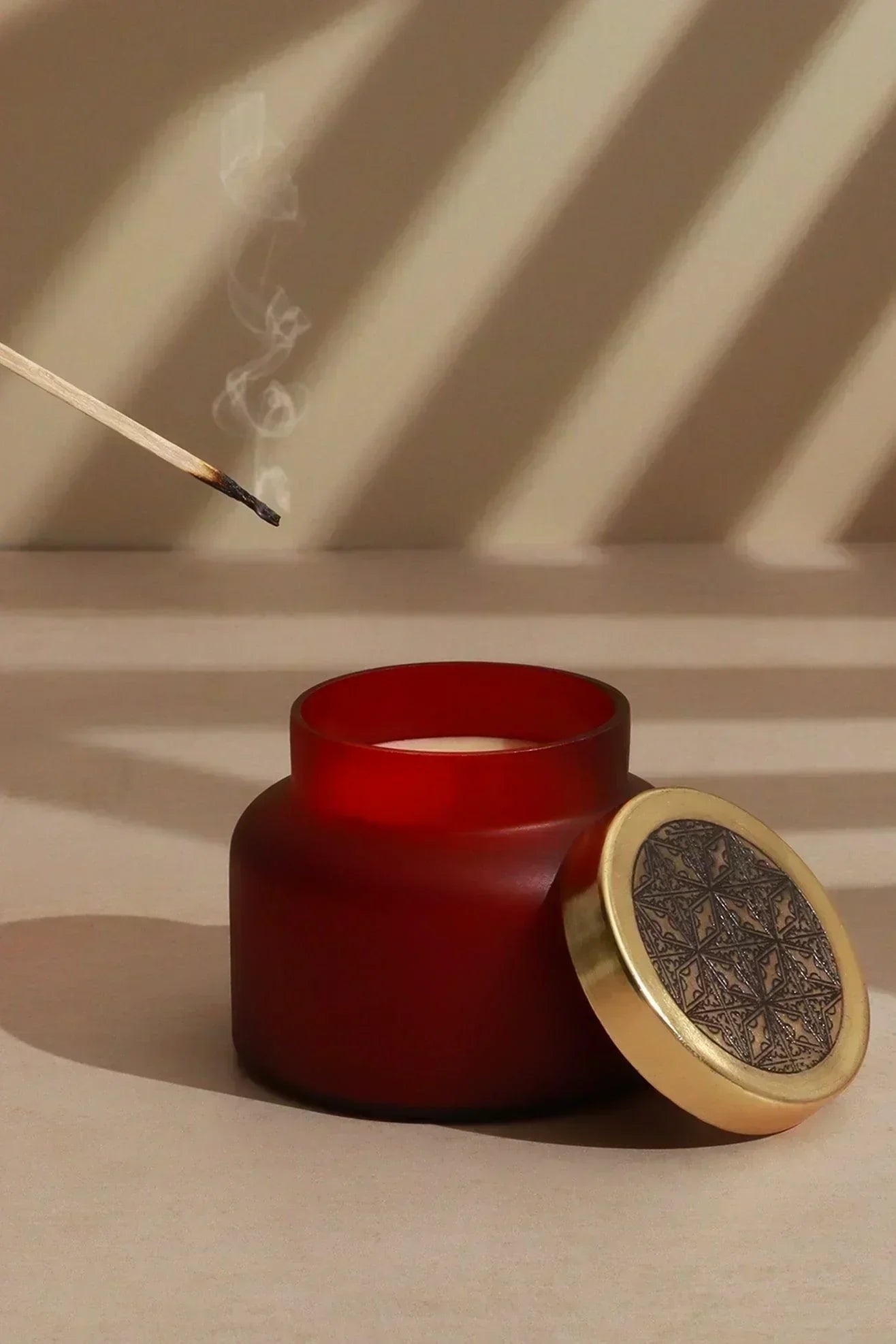 Rasa Ember Sandalwood Scented Candle in Frosted Red Glass