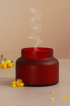 Rasa Ember Sandalwood Scented Candle in Frosted Red Glass - G Decor