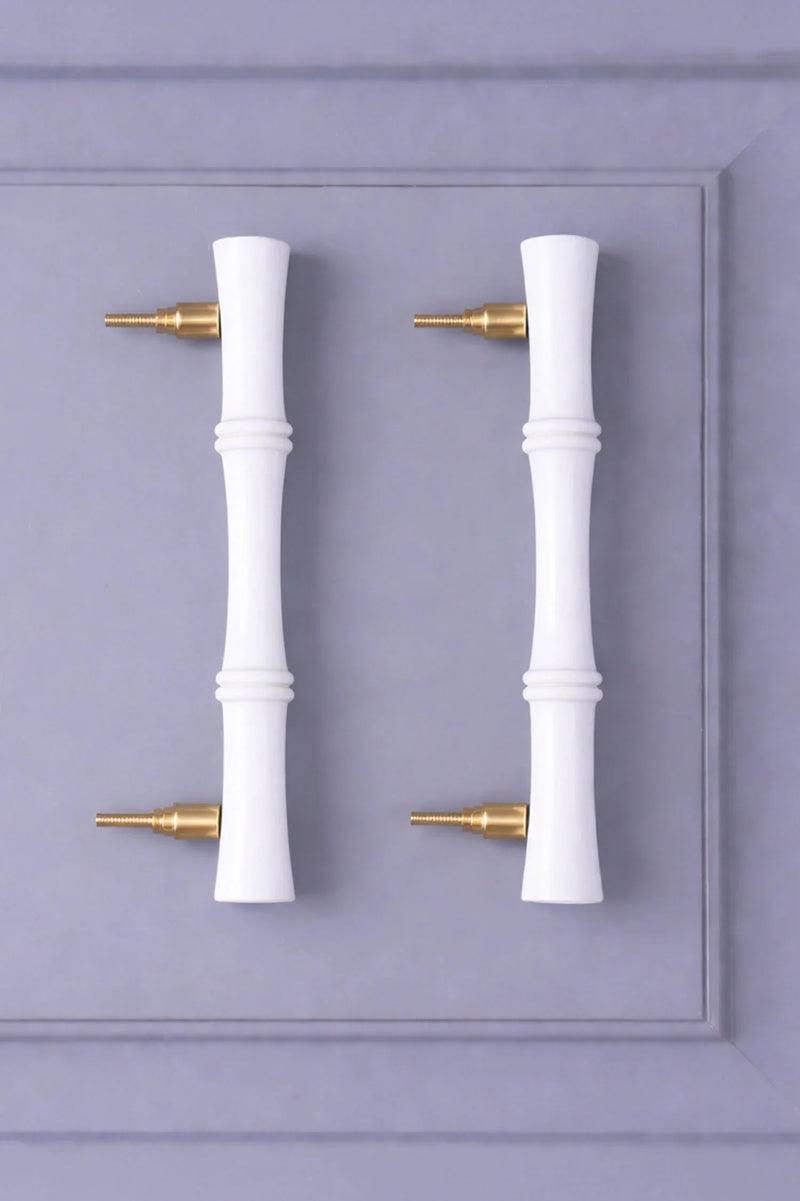 G Decor Kyoto Solid Bamboo Door Handle Set of 2 White Finish