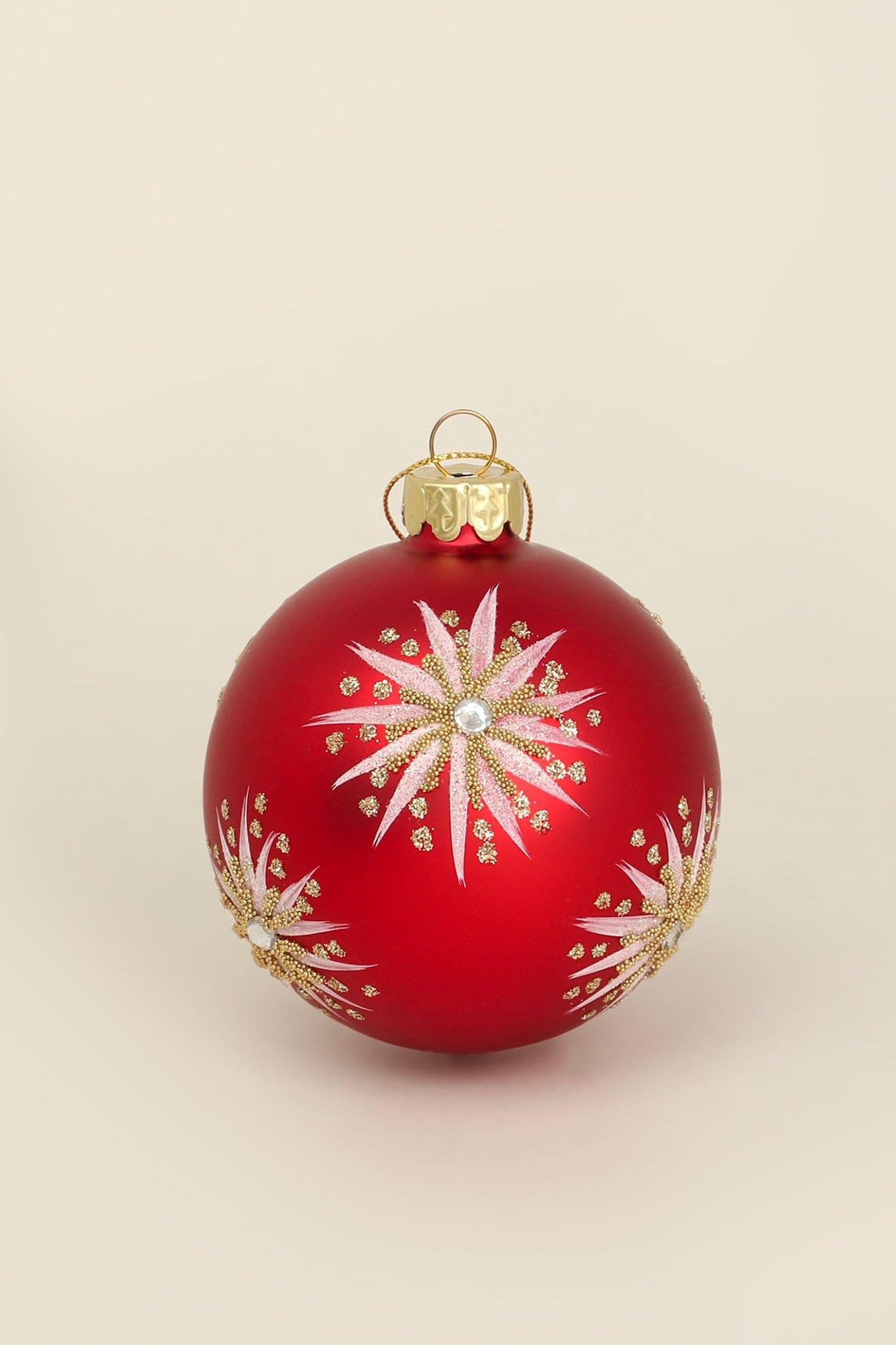 G Decor Red Red Glass Christmas Tree Bauble with White and Gold Stars