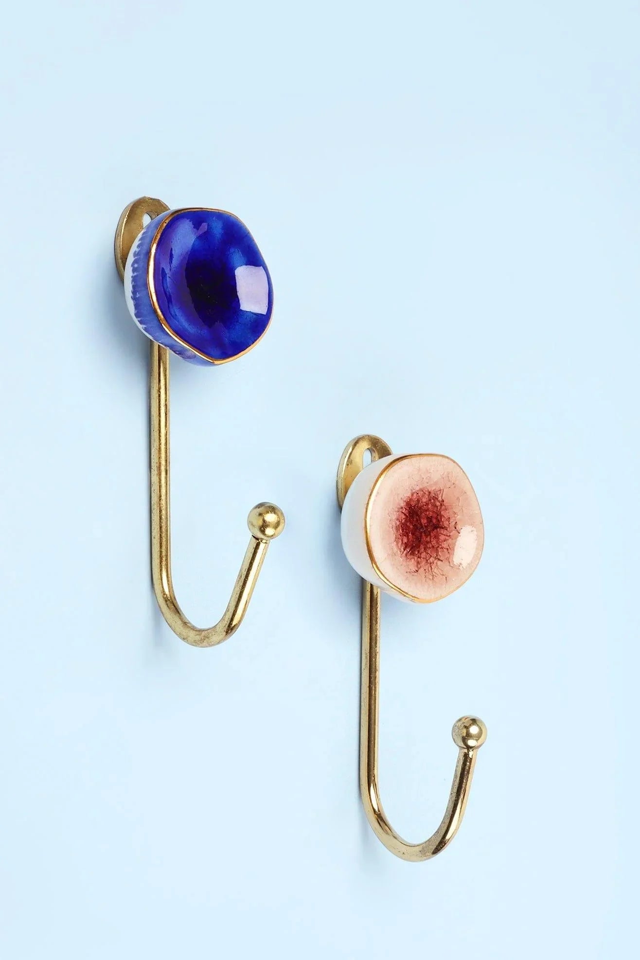 Rhodes Family Ceramic Wall Hook in Crackle Glaze with Brass — alternate view, G Decor