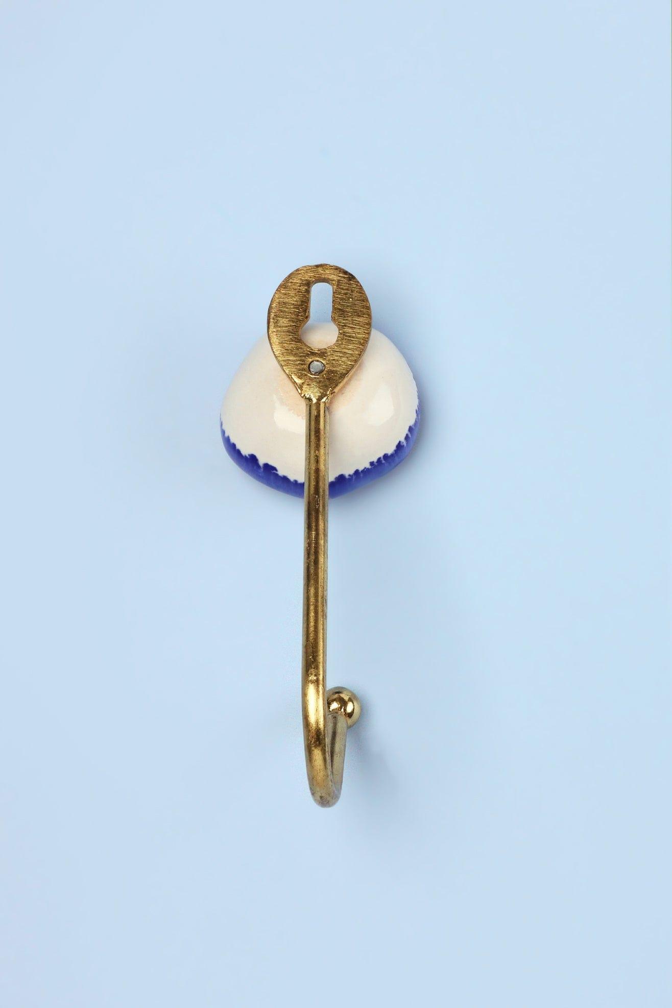 Rhodes Family Handmade & Handcrafted Ceramic Wall Hook Crackle Glaze with Brass Finish - G Decor