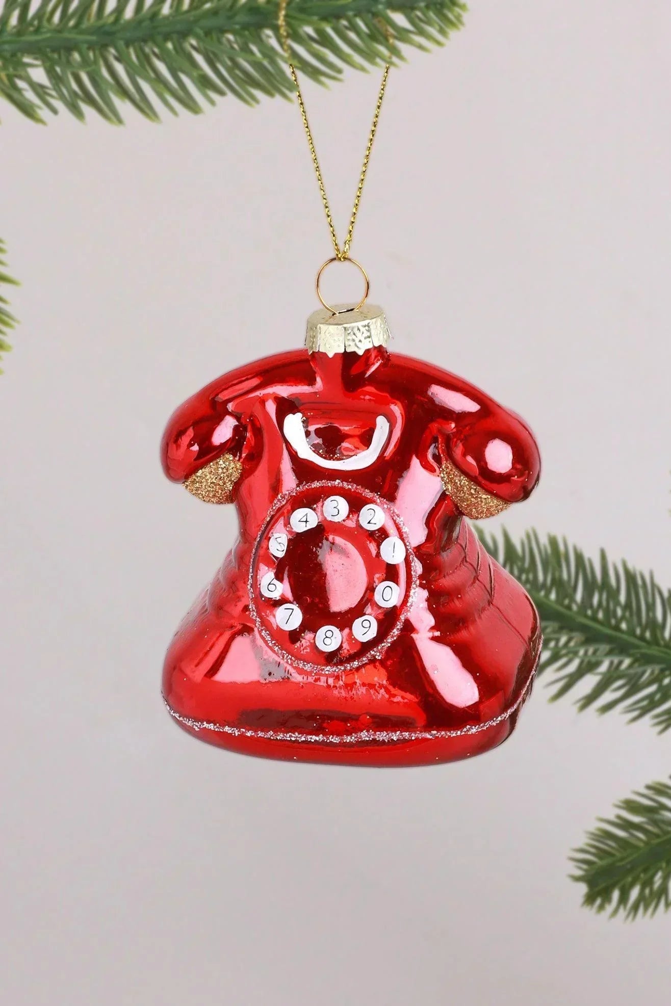 Ring Me Up Hand-Painted Red Telephone Ornament Glass Christmas Decoration - G Decor