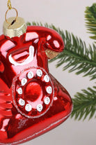Ring Me Up Hand-Painted Red Telephone Ornament Glass Christmas Decoration - G Decor