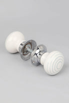 Ringbourne White Ceramic Mortice Door Knobs with Grey Stripe Rings — lifestyle view, G Decor