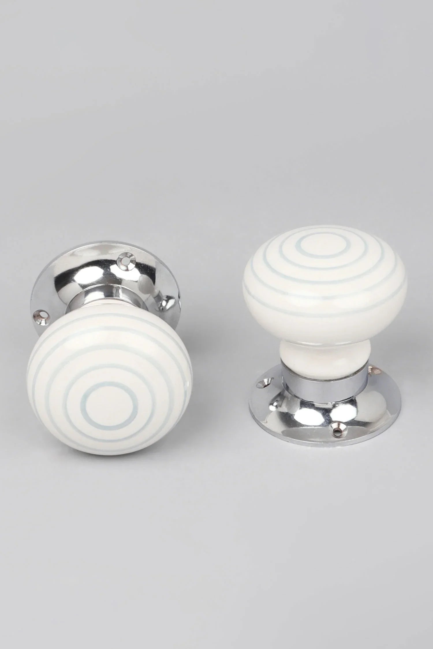 Ringbourne Handcrafted &amp; Hand-Painted White Ceramic Mortice Door Handles with Grey Stripe Rings – Internal Turning Knobs for Bedroom, Kitchen &amp; Interior Doors with Chrome Base - G Decor