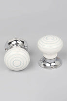 Ringbourne White Ceramic Mortice Door Knobs with Grey Stripe Rings — view 5, G Decor