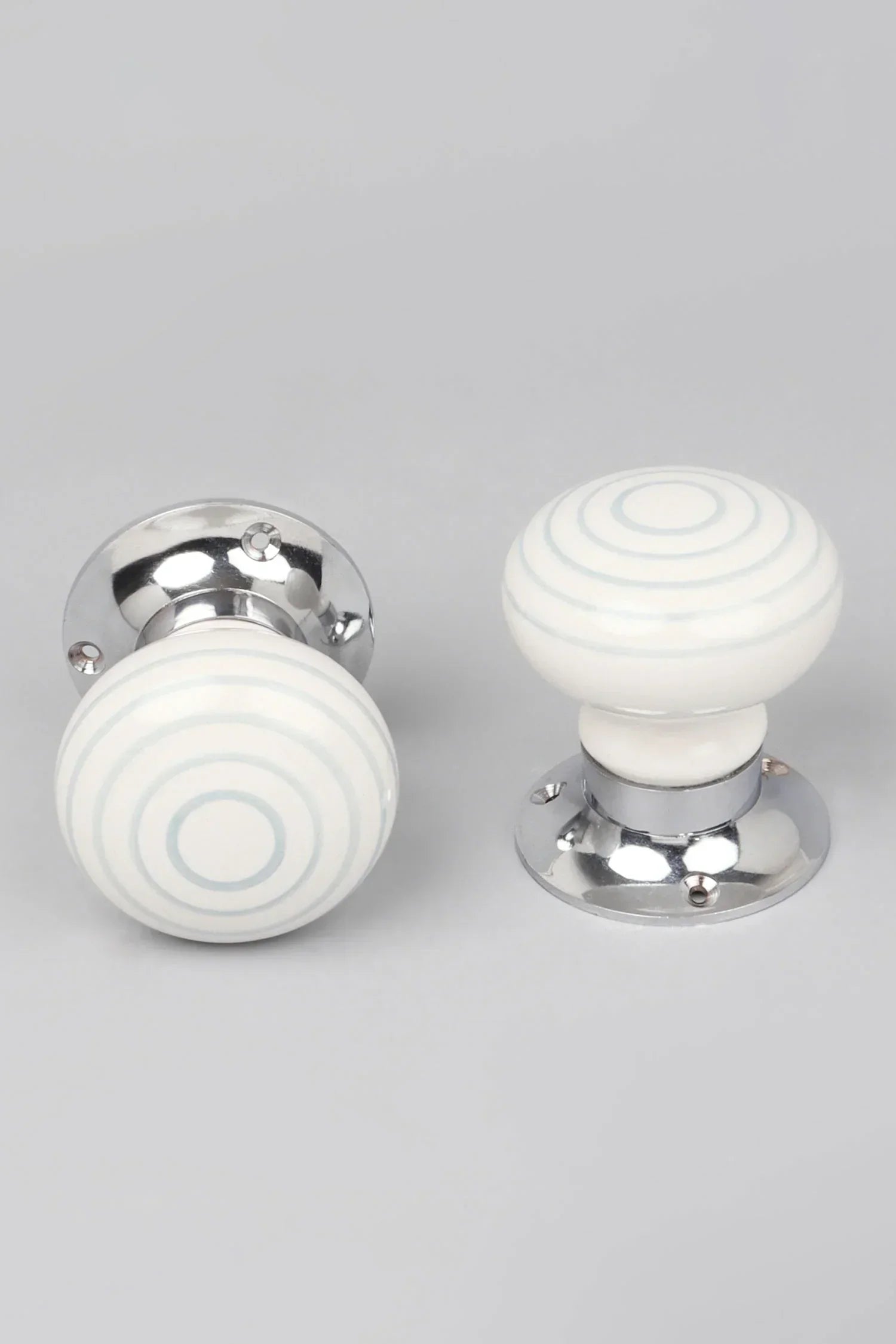 Ringbourne White Ceramic Mortice Door Knobs with Grey Stripe Rings — view 5, G Decor