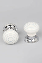 Ringbourne Handcrafted & Hand-Painted White Ceramic Mortice Door Handles with Grey Stripe Rings – Internal Turning Knobs for Bedroom, Kitchen & Interior Doors with Chrome Base - G Decor