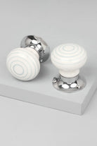 Ringbourne White Ceramic Mortice Door Knobs with Grey Stripe Rings — G Decor