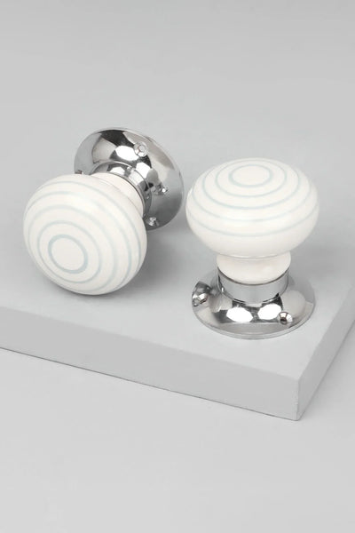 Ringbourne White Ceramic Mortice Door Knobs with Grey Stripe Rings