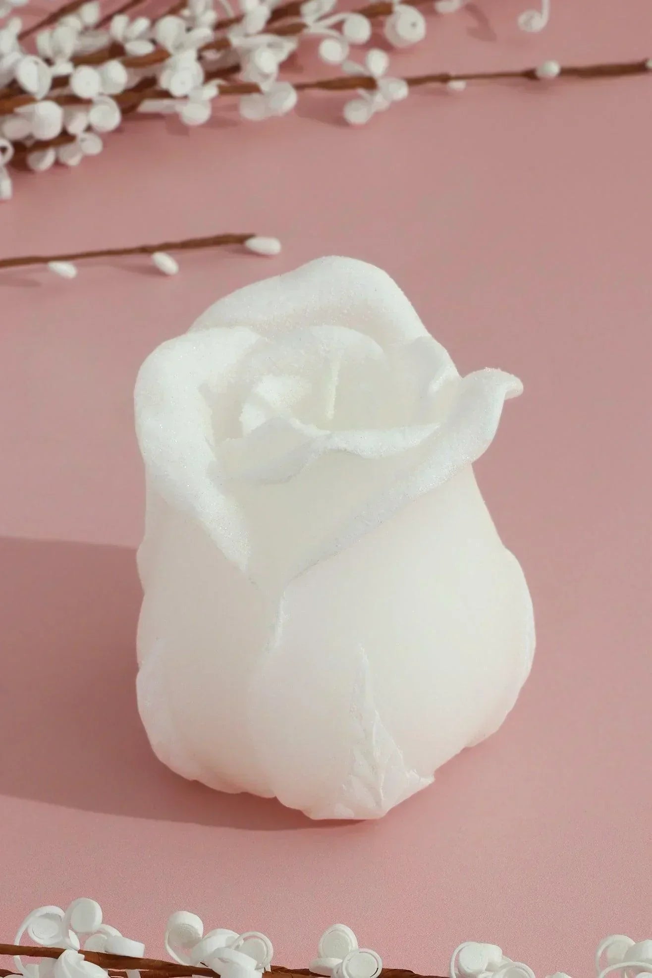 Rosabella Pure Eternal Bloom Hand-Finished Sculpted Rose Candle in Soft White - G Decor