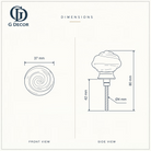 Size drawing of the small rose glass cabinet knob: 37 mm across, 80 mm long overall with its 42 mm bolt, bolt 4 mm in diameter