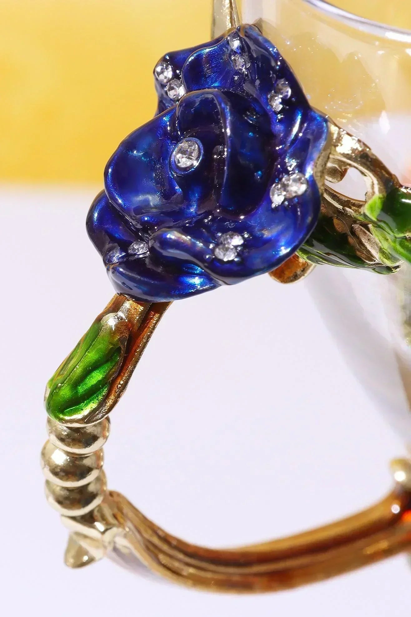 Royal Blue Handcrafted Rose Gift Set Glass Mug with Spoon &amp; Coaster in Elegant Gift Box - G Decor