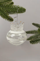 G Decor Christmas Decorations Silver Glamorous Glass Christmas Tree Bauble with Crown Topper