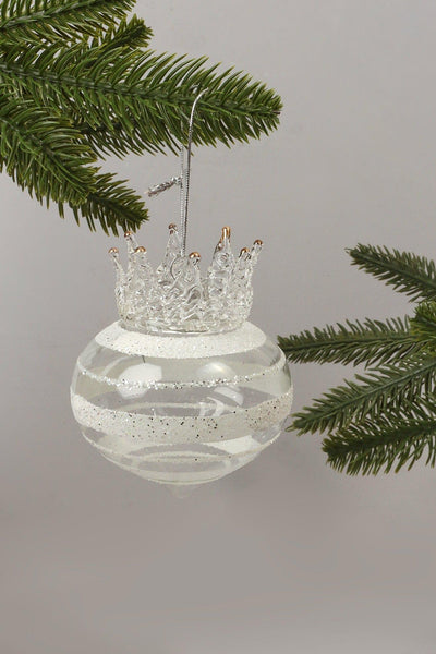 G Decor Christmas Decorations Silver Glamorous Glass Christmas Tree Bauble with Crown Topper