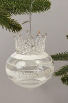 G Decor Christmas Decorations Silver Glamorous Glass Christmas Tree Bauble with Crown Topper