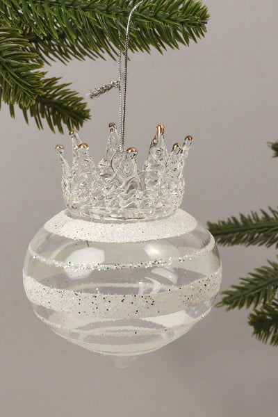 G Decor Christmas Decorations Silver Glamorous Glass Christmas Tree Bauble with Crown Topper