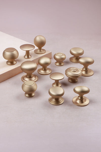 Satin Brass Cabinet Knobs, Unlacquered Solid Brass Cupboard Door Knobs in 13 Styles, Beehive, Victorian, Bun and Bloxwich Drawer Knobs