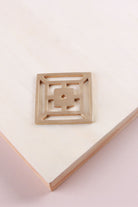 Satin brass fretwork backplate, 45 x 45mm, an open square fret: solid brass with a 4mm centre hole for the knob bolt