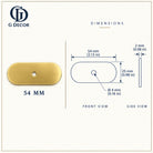 Size drawing: oblong backplate 54x25mm in satin brass