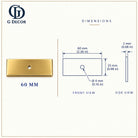 Size drawing: rectangle backplate 60x25mm in satin brass