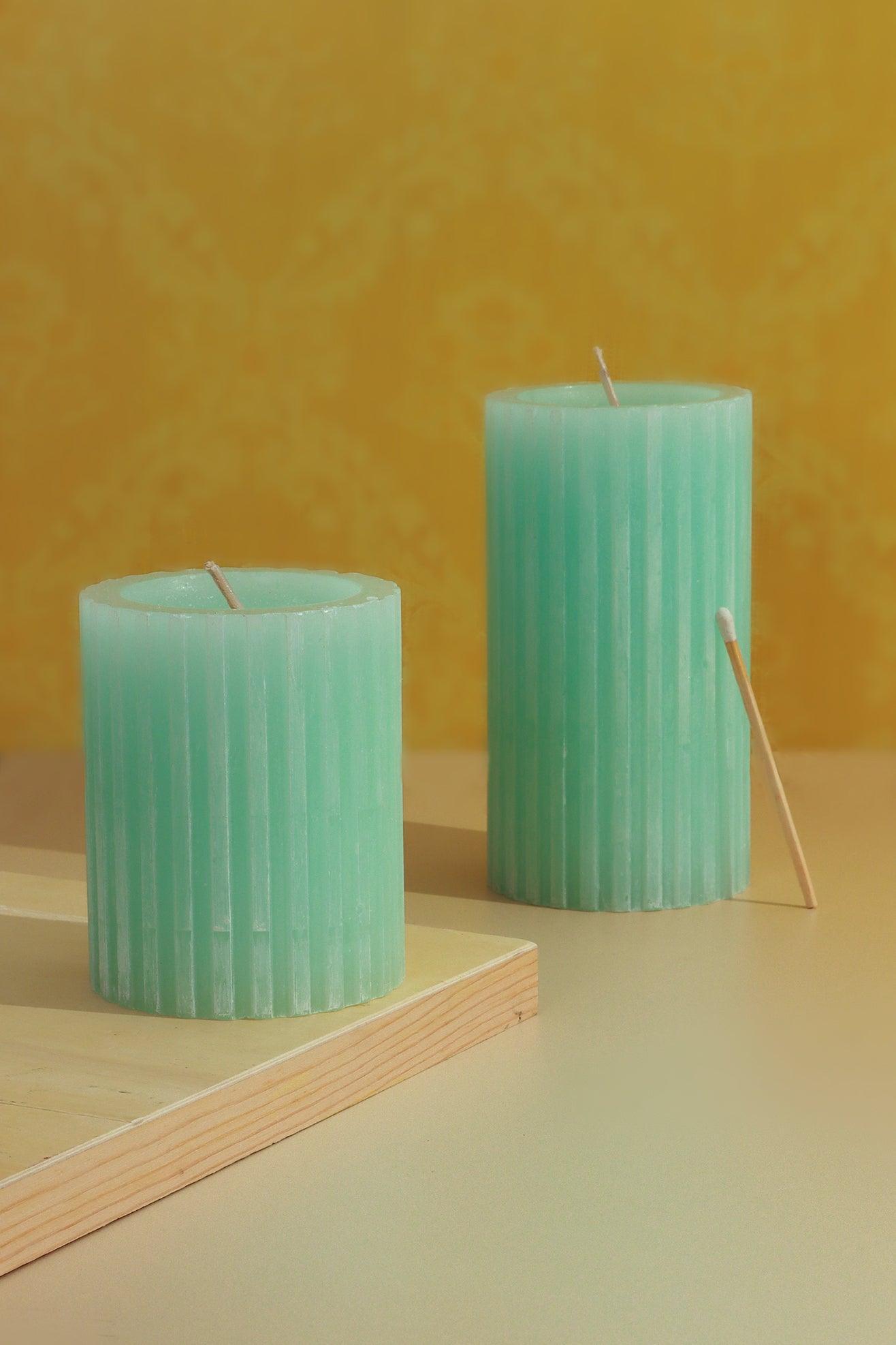 Scented Grooved Light Green Gardenia, Perfect for Meditation, Pillar Candle - G Decor