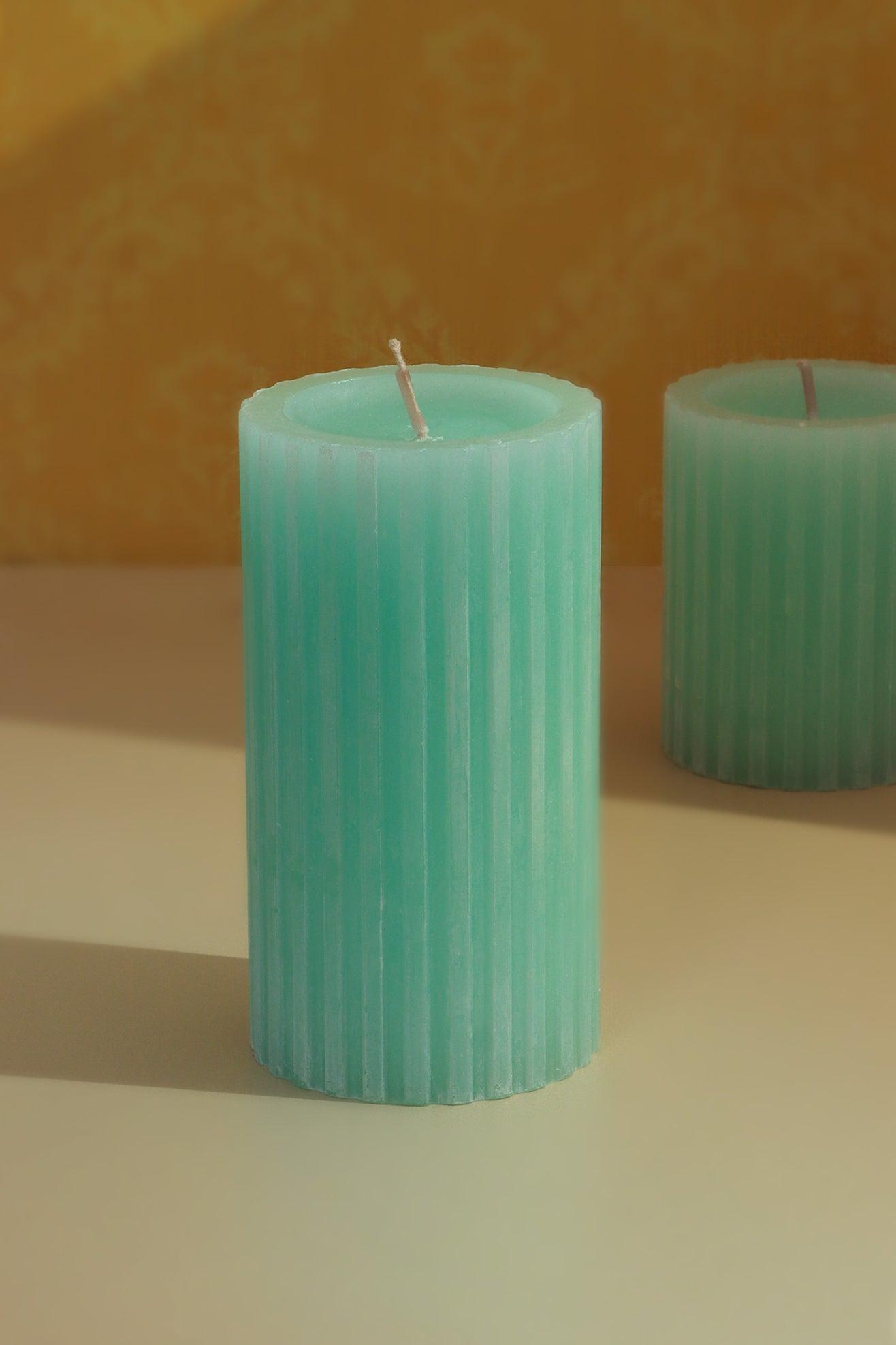 Scented Grooved Light Green Gardenia, Perfect for Meditation, Pillar Candle - G Decor