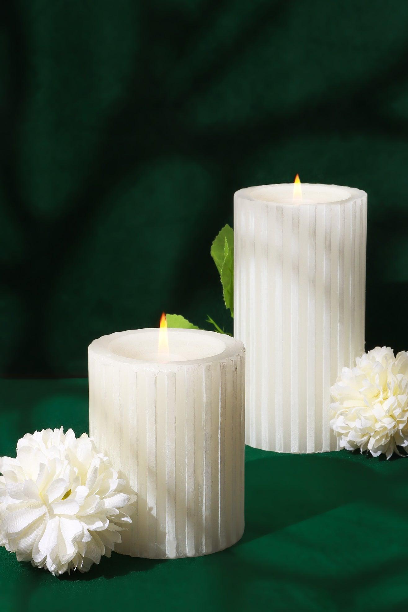 Scented Grooved White Frangipani, Perfect for Meditation, Pillar Candle - G Decor