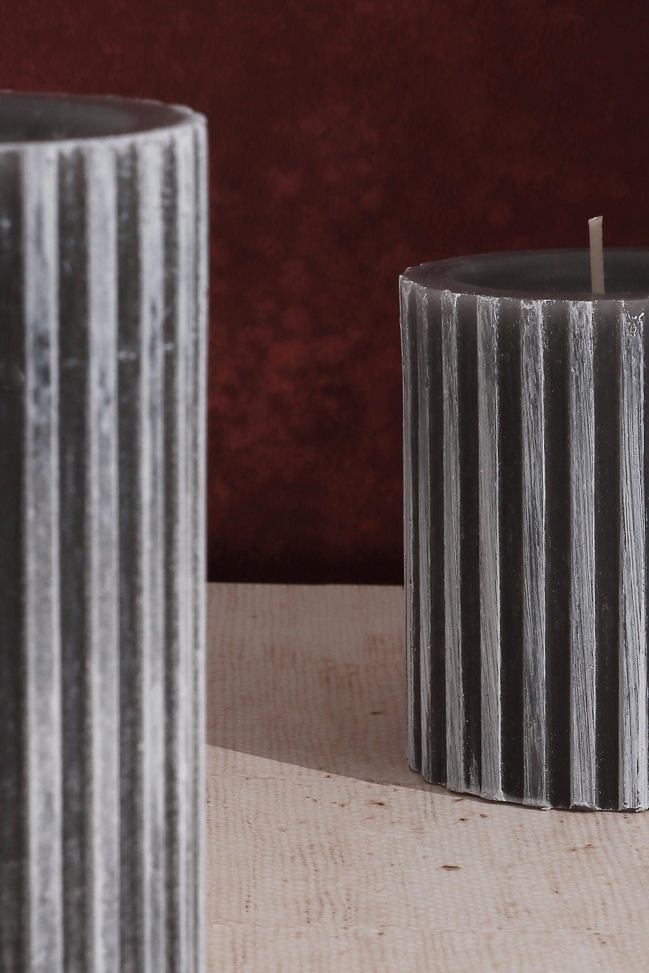 Scented Grooved Woody Dark Grey, Perfect for Meditation, Pillar Candle - G Decor