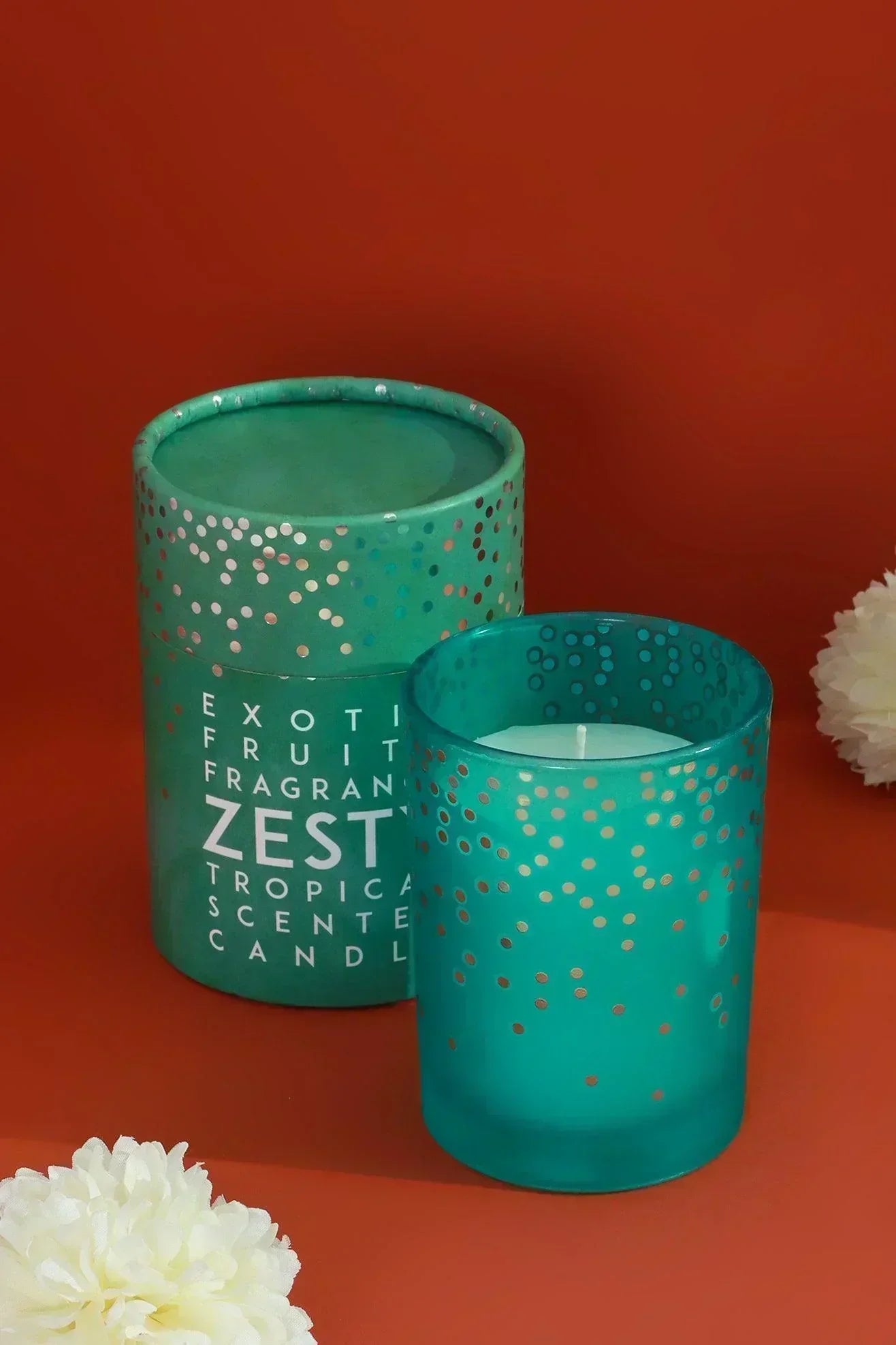 Zesty Tropical Pineapple Scented Candle in Blue Polka Dot Glass Jar — view 5, G Decor