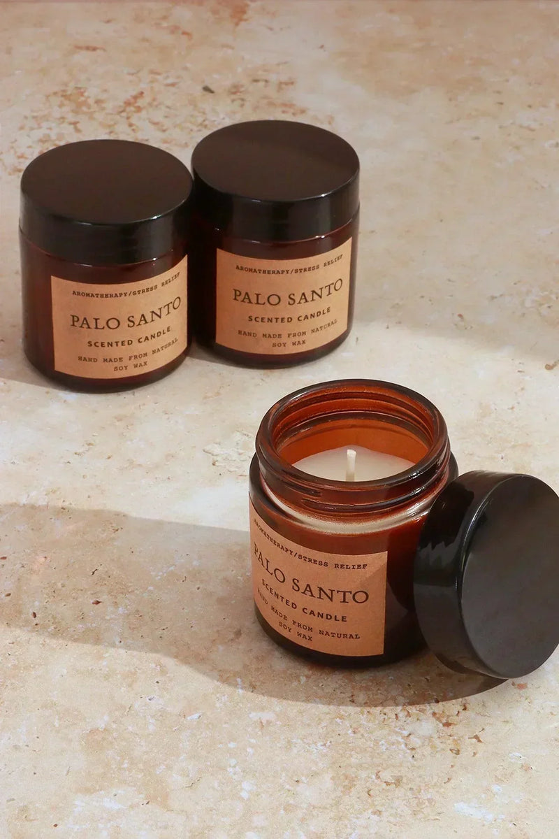 Serene Rituals Palo Santo Scented Candles Set of 3 in Amber Glass
