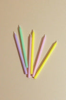 Rainbow Pastel Skinny Birthday Cake Candles Set of 12 — close-up view, G Decor