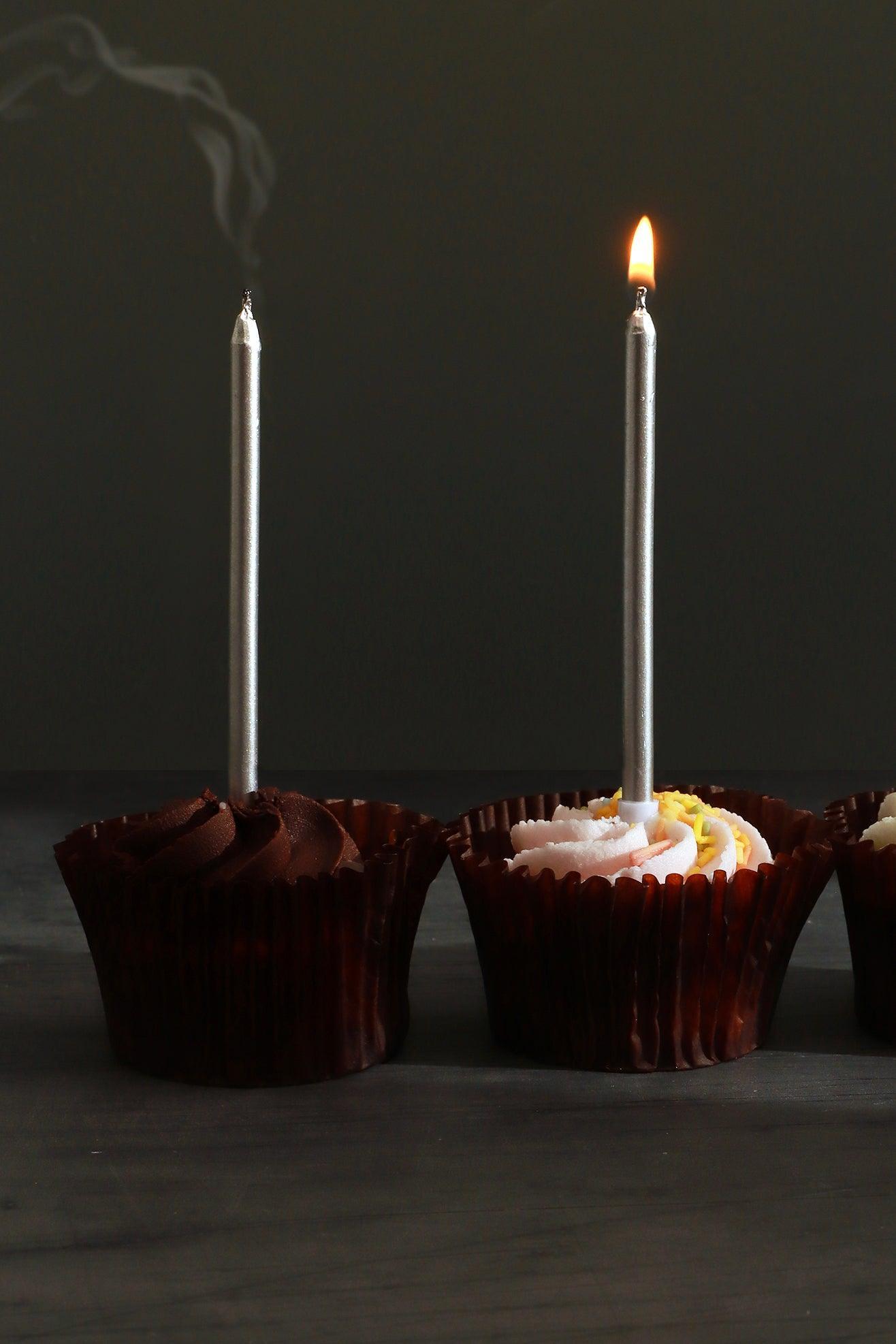 Set of 12 Silver Skinny Cake Candles - G Decor